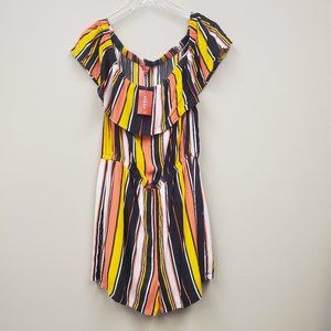 GUESS Ruffle Striped Carmela Romper Jumpsuit Shorts Multicolor Sz XL NWT